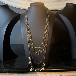 #C041.  Intriguing Layered Gold Jeweled Tassel Necklace